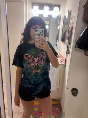 Source Unknown Dark Teal Tie-Dye Tee with Pink Graphic Butterfly